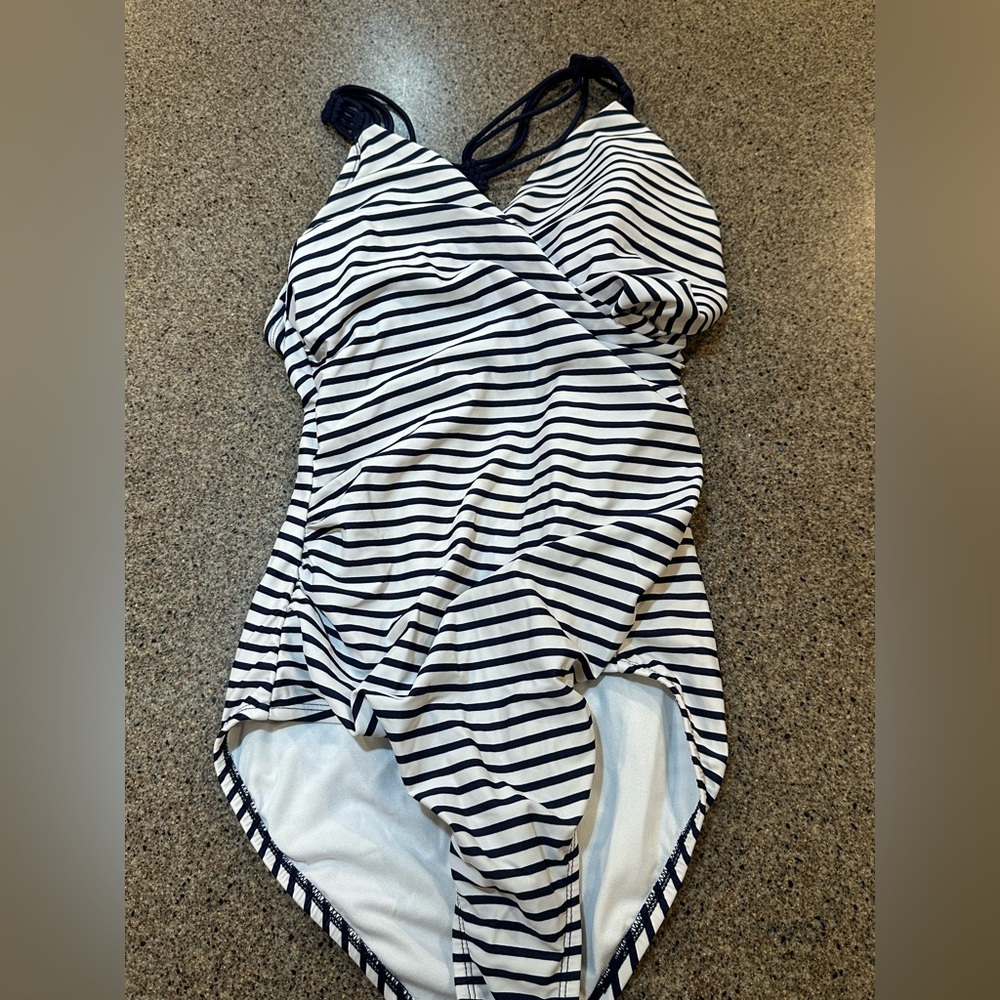 Navy and White Swimsuit